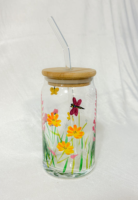 Verre avec couvercle en bamboo et paille réutilisable