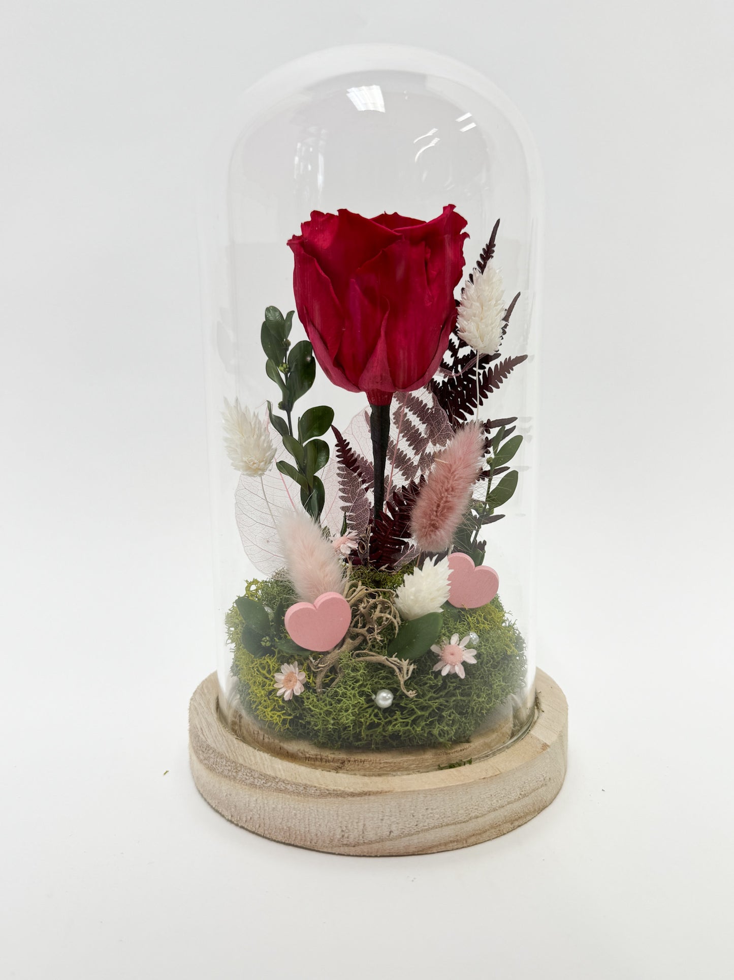 Éclat d’Amour - Rose éternelle et fleurs séchées en cloche