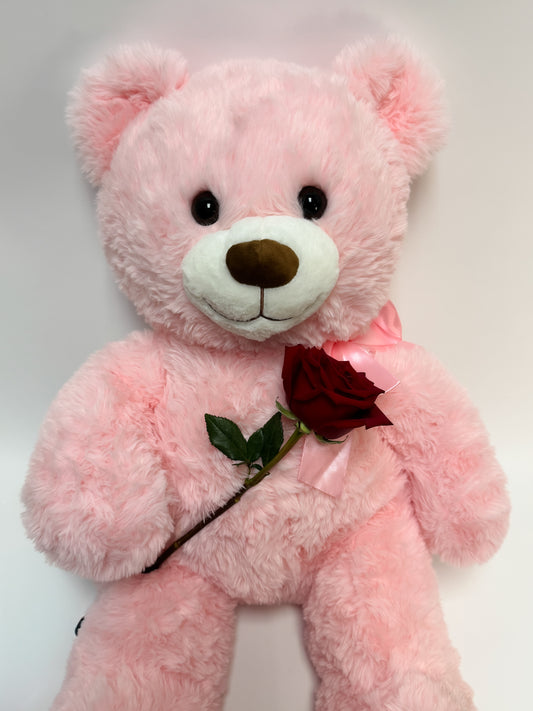 Rose velours - ourson 24 po